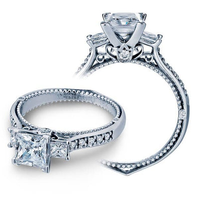 Verragio Venetian Princess Cut Diamond Engagement Three Stone Solitaire W/ Milgrain