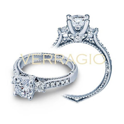 Classic Verragio Venetian Round Brilliant Cut Diamond Engagement Three Stone Solitaire W/ Milgrain