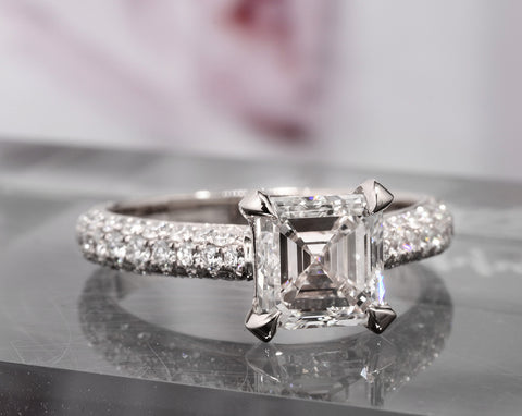 3 Row Pave Asscher Cut Diamond Engagement Ring