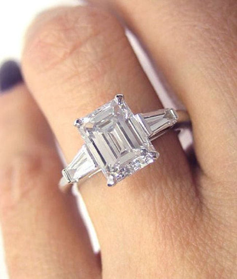 1.20 Ct. Emerald Cut 3 Stone Engagement Ring Set D Color VS1 GIA Certified