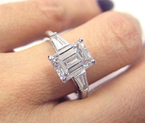 1.20 Ct. Emerald Cut 3 Stone Engagement Ring Set D Color VS1 GIA Certified