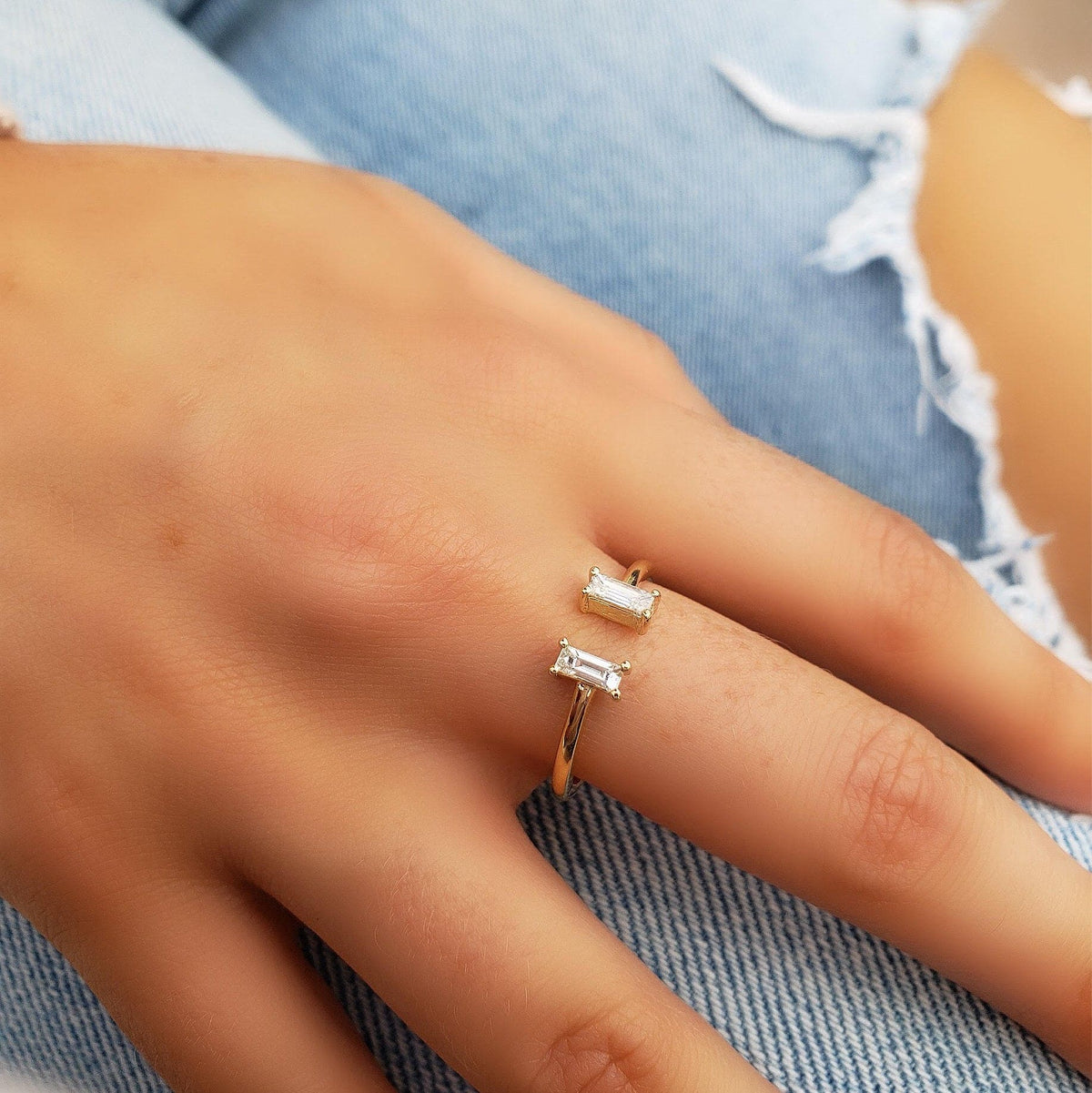 Baguette diamond cuff ring