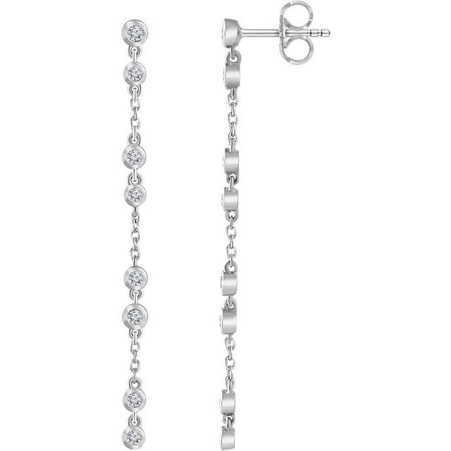 White gold bezel diamond chain earrings