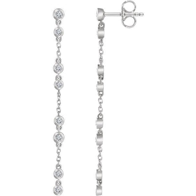 white gold bezel diamond chain earrings