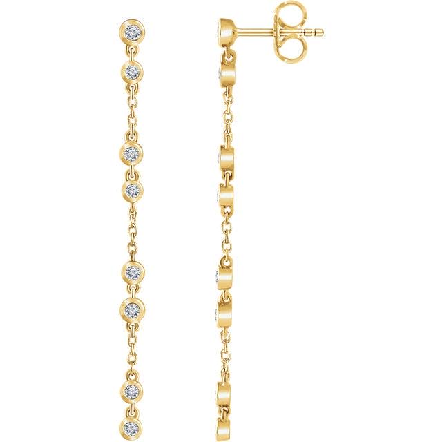 Yellow gold bezel diamond chain earrings