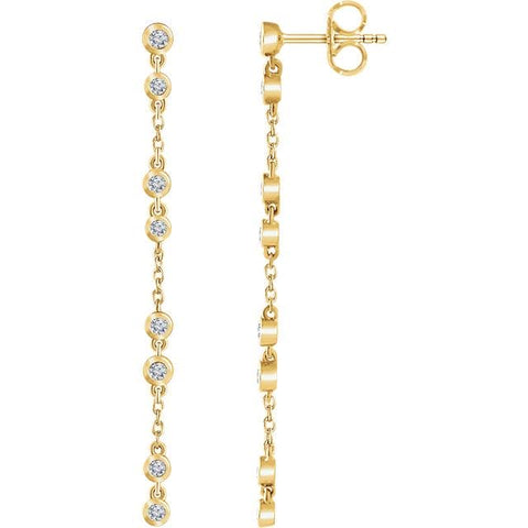 yellow gold bezel diamond chain earrings