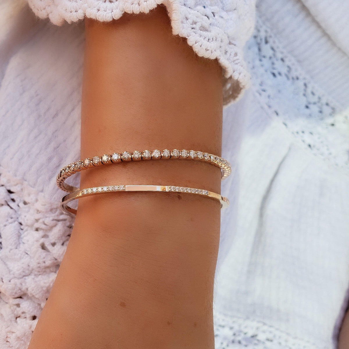 Stackable blissful diamond bangle