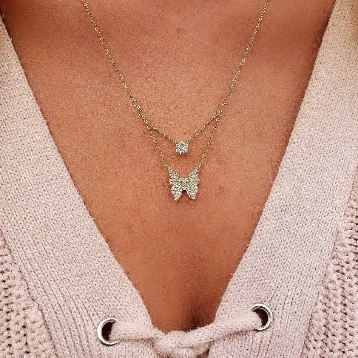 Double chain butterfly diamond necklace