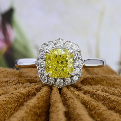 Yellow Cushion Halo Engagement Ring Front View