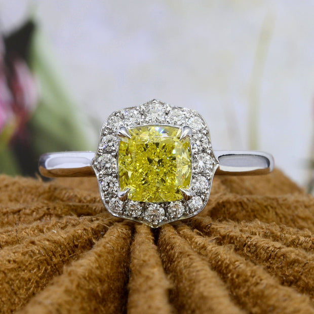 Yellow Cushion Halo Engagement Ring Front View