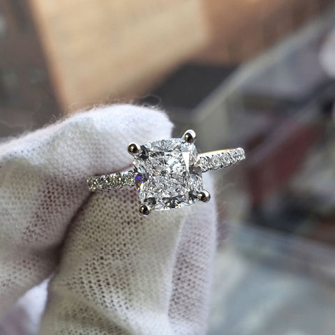 2.30 Ct. Cushion Cut Diamond Ring with Accents H Color VS1 GIA Certified