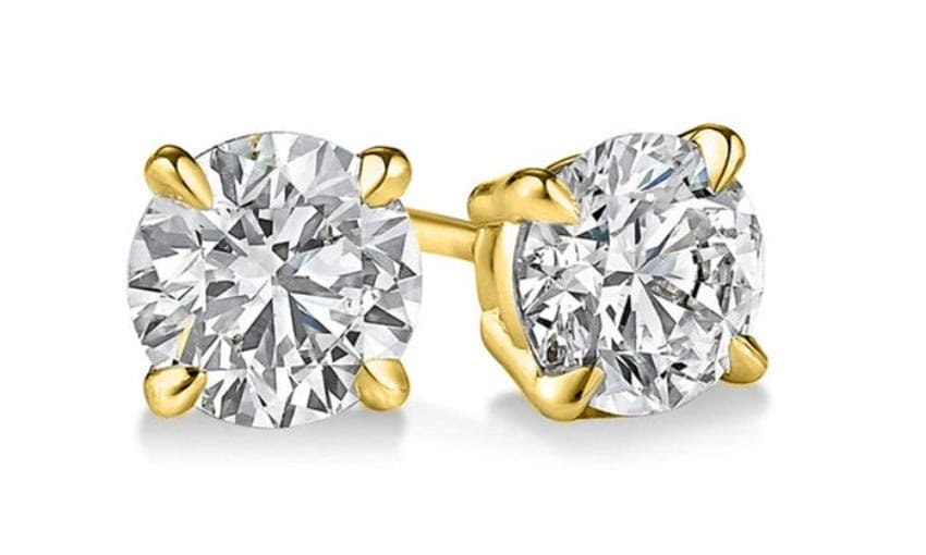 Round Brilliant Cut Diamond Stud Earrings yellow gold