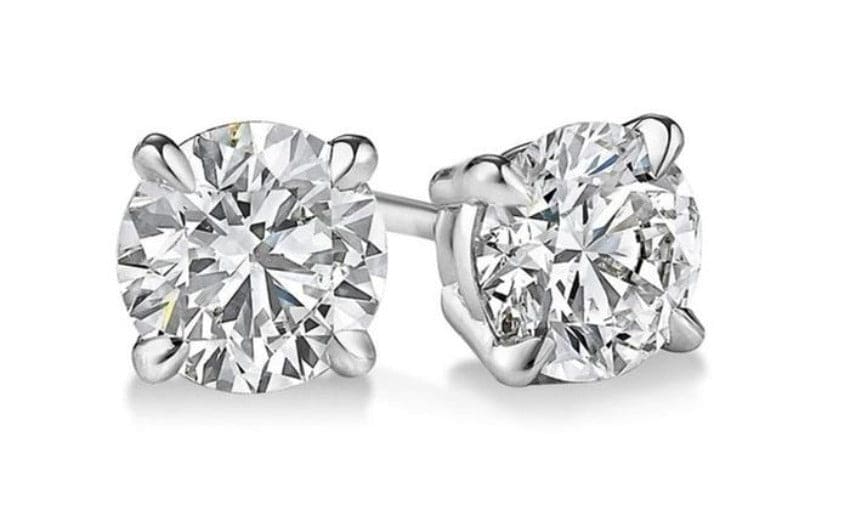 Round brilliant cut diamond stud earrings white gold 4 prong