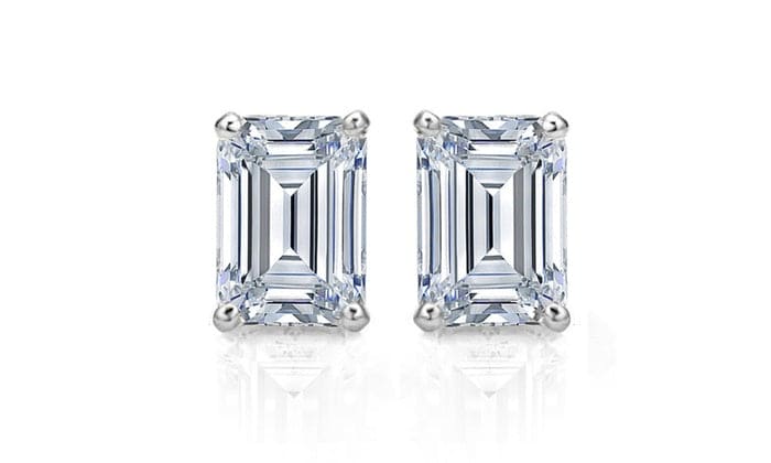 2.00 Ctw Emerald Cut Diamond Stud Earrings H Color VS1 Clarity GIA Certified
