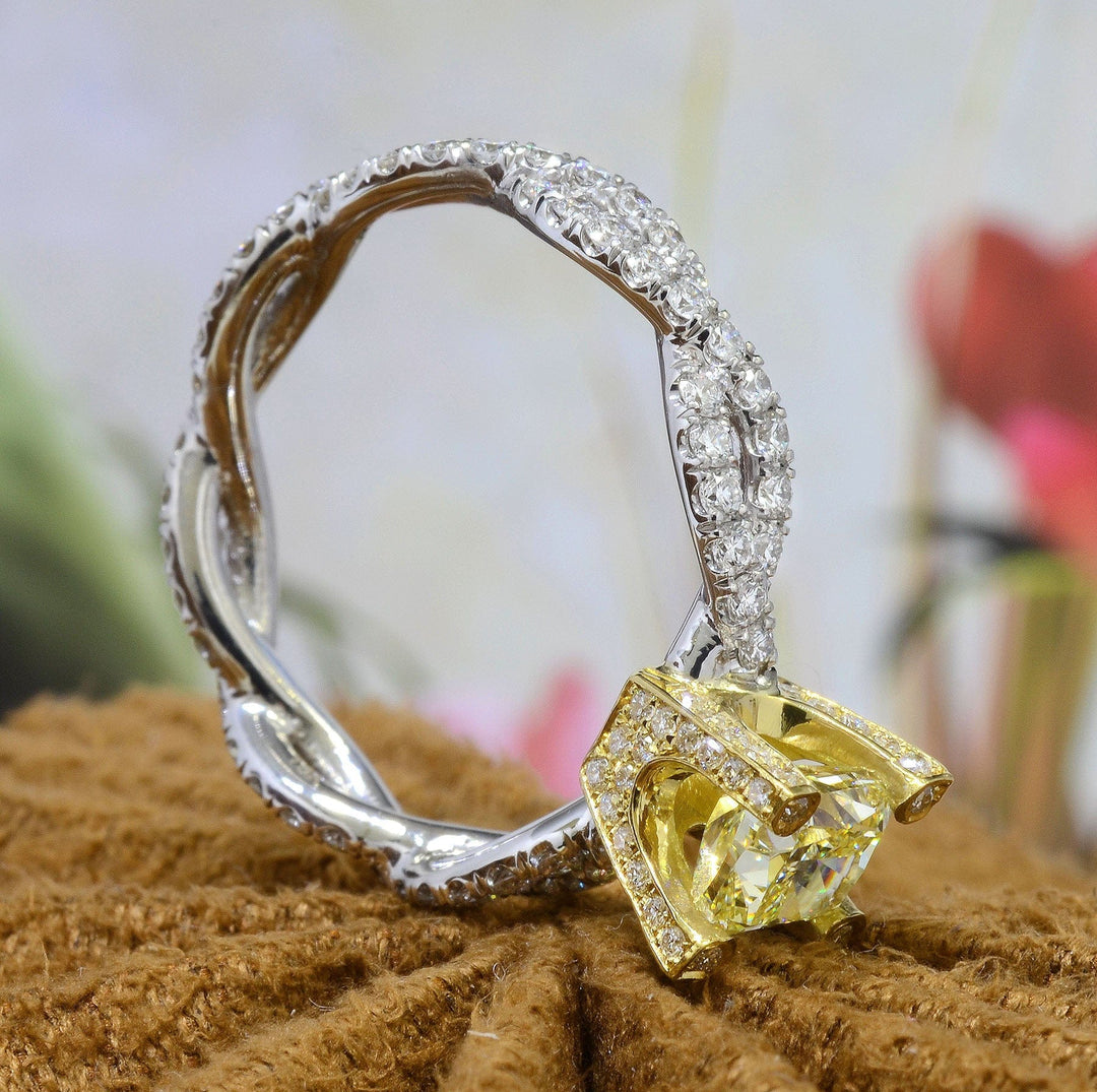 Yellow Cushion Cut Diamond Eternity Twist Ring