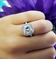 3.55 Ct. Cushion Cut Halo Pave Engagement Ring F Color VS2 GIA Certified