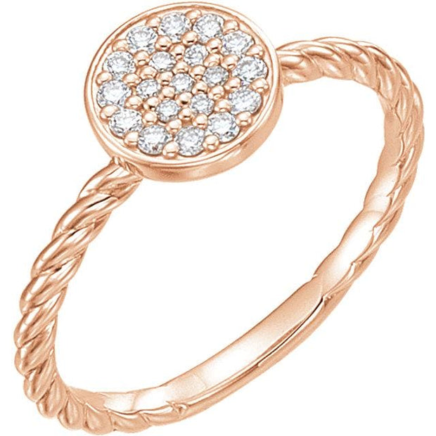 rose gold diamond cluster rope ring 