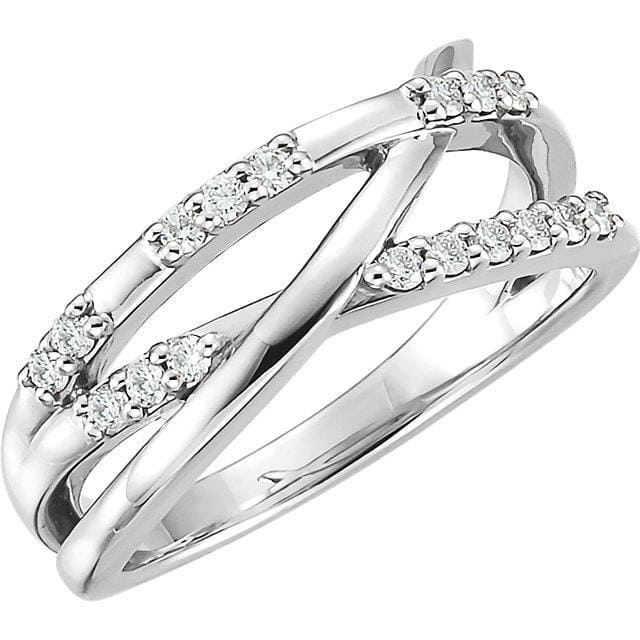 White gold diamond criss cross ring