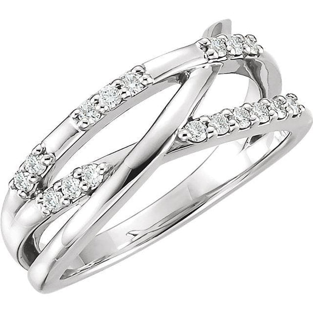 white gold diamond criss cross ring