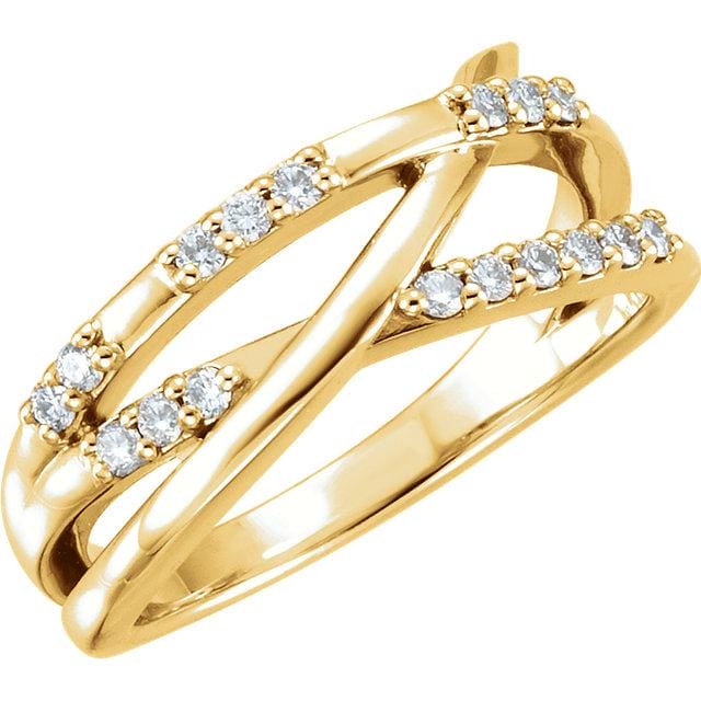 Yellow gold diamond criss cross ring 