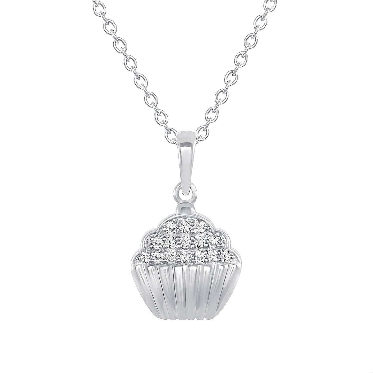 White gold cupcake diamond pendant necklace