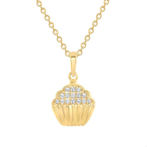yellow gold cupcake diamond pendant necklace