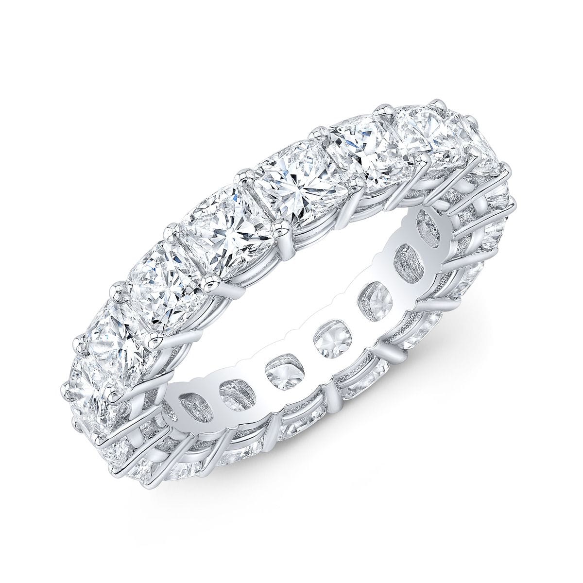 Cushion cut eternity band gallery style