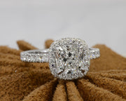4.00 Ct Hidden Halo & Halo Cushion Cut Engagement Ring Set G Color VS2 GIA Certified