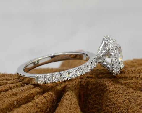2.10 Ct. Halo + Hidden Halo Cushion Cut Diamond Ring G Color VS2 GIA Certified