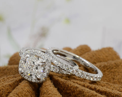 2.10 Ct. Halo + Hidden Halo Cushion Cut Diamond Ring G Color VS2 GIA Certified