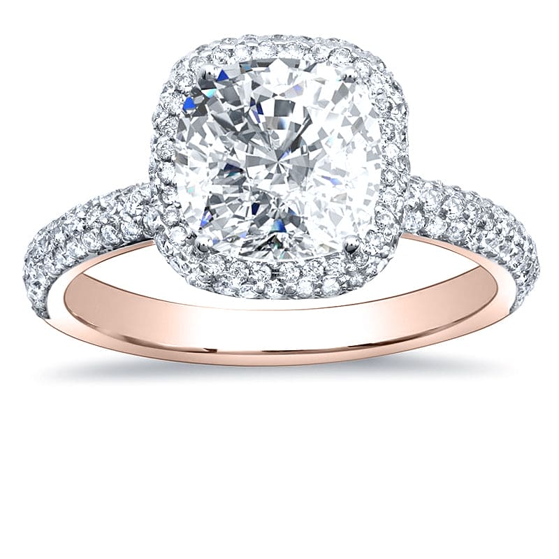 cushion cut halo engagement ring rose gold