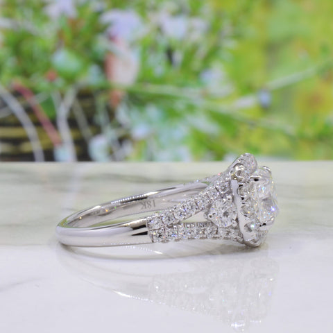 Halo Cushion Split Shank Engagement Ring