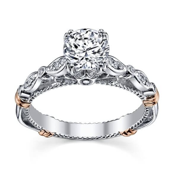 Pave and bezel round cut diamond verragio parisian engagement ring