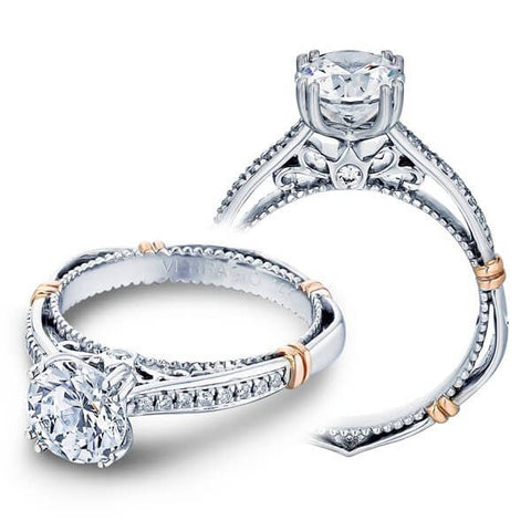 Round Cut Diamond Verragio Parisian Pave Double Prong Engagement Ring