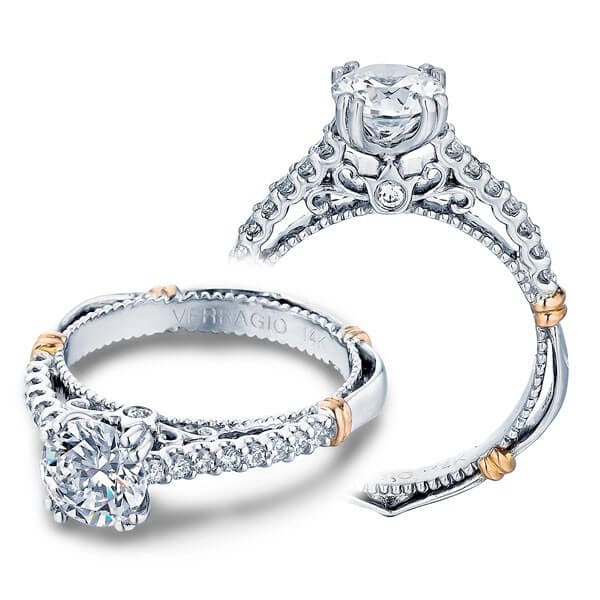 U shared prong verragio parisian double claw round cut diamond engagement ring