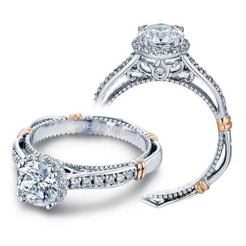 Round Cut Diamond Verragio Parisian Engagement Ring W/ Shoulder Accents