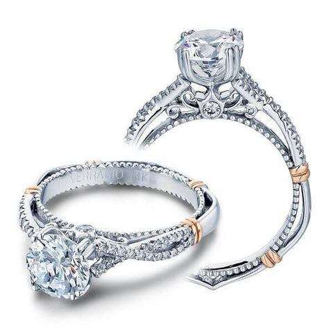 Criss Cross Verragio Parisian Classic Round Cut Diamond Engagement Ring W/ Milgrain