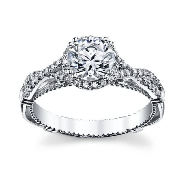 Halo Split Shank Verragio Parisian Diamond Engagement Ring W/ Milgrain