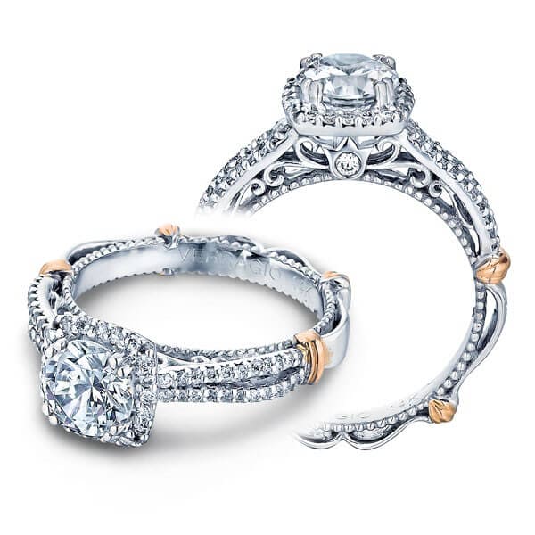 Elegant verragio parisian round cut diamond engagement halo ring