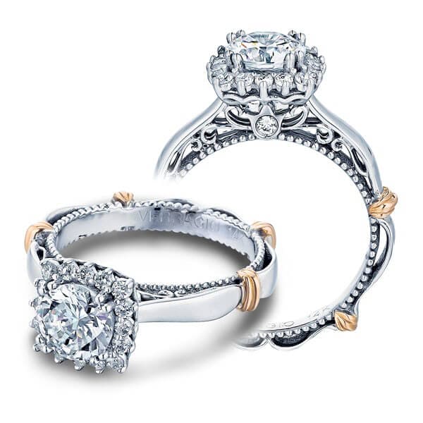 Cushion halo plain solitaire verragio parisian engagement ring