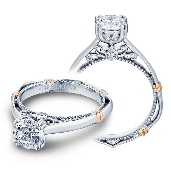 Double prong classic round cut diamond verragio parisian engagement ring