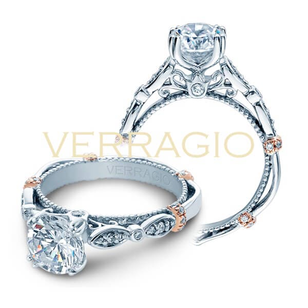 Pave and bezel classic round cut diamond verragio parisian engagement ring