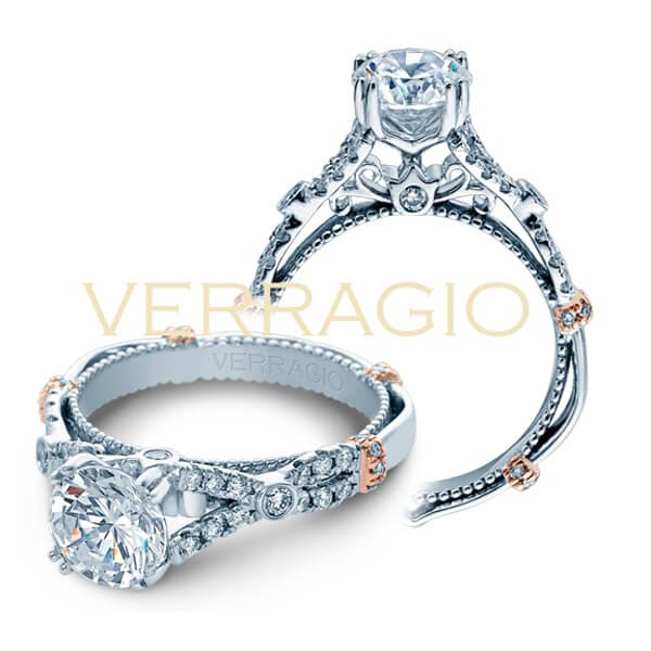 Split shank verragio parisian round cut diamond engagement solitaire