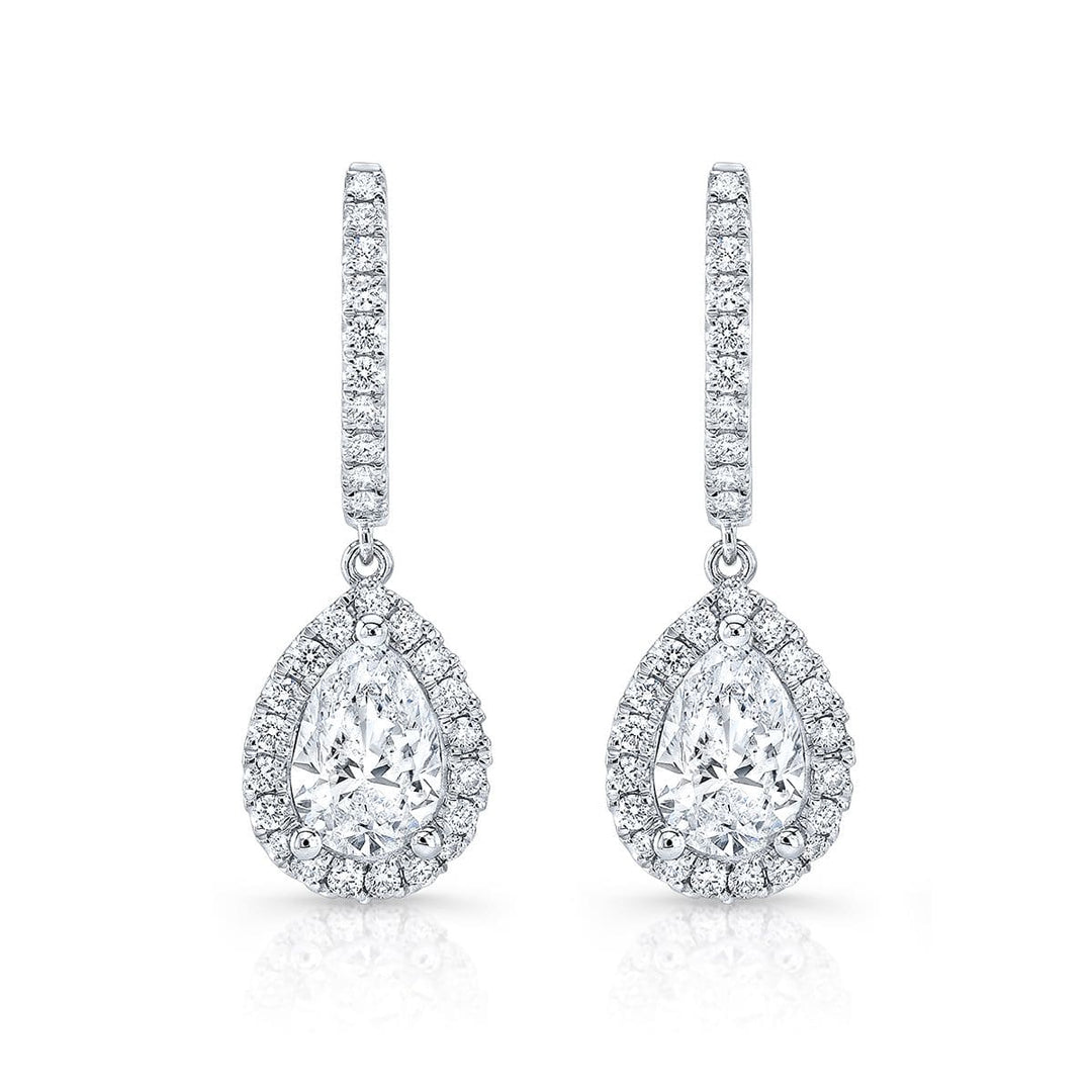 1.54 ct. Pear Drop Halo Dangling Earrings