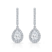 1.54 ct. Pear Drop Halo Dangling Earrings