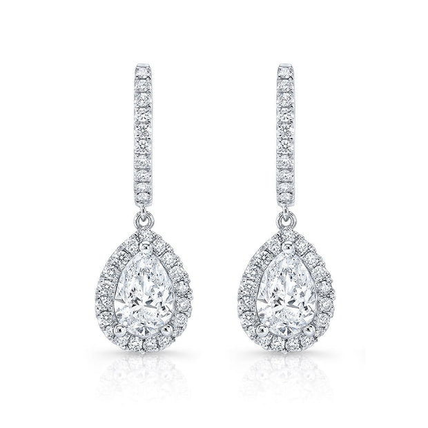 1.54 ct. Pear Drop Halo Dangling Earrings