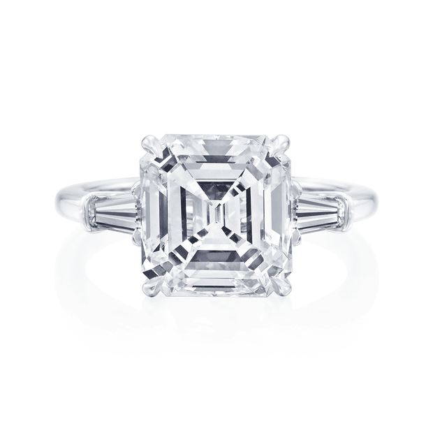 3 Stone Asscher Cut Engagement Ring Front View