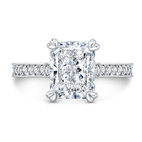 2.80 Ct. Elongated Radiant Cut with Pave Hidden Halo Ring F Color VVS1 GIA Certified
