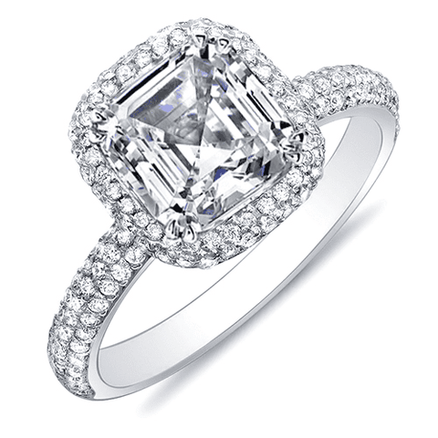 1.95 Ct. Asscher Cut Halo Pave Diamond Engagement Ring H Color VS2 GIA Certified