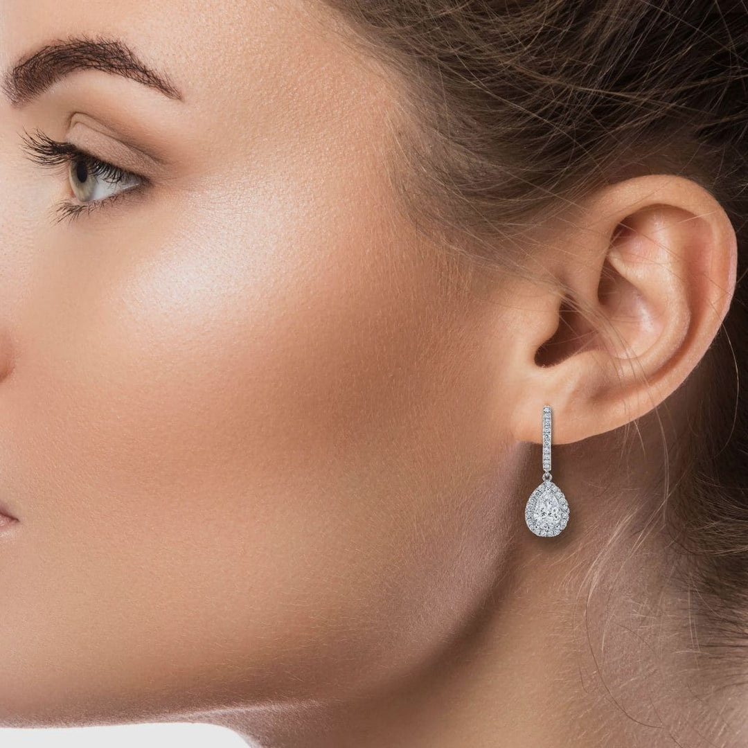 1.54 ct. Pear Drop Halo Dangling Earrings